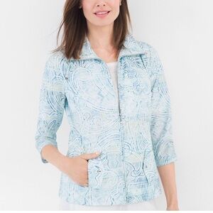 Chico's Zenergy Neema Sunwash Print Jacket is a lightweight, embossed full-zip 2